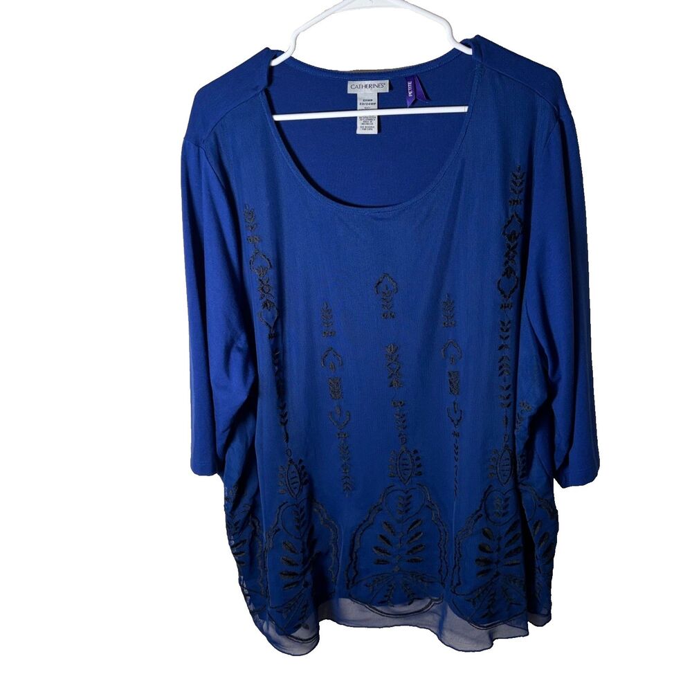 Catherines Blouse Women's Petite 2X 2XWP Lined Emrboidered Heavyweight Top